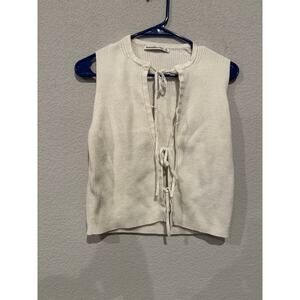 Abercrombie & Fitch Cream Ribbed Tie-Front Sleeveless Top